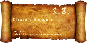 Kincses Barbara névjegykártya